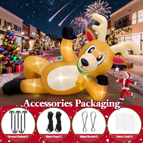 Kalolary 10.5FT Long Christmas Inflatable Reindeer Lying Outdoor Decoration - With Lights
