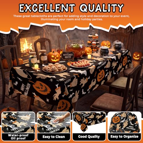 Square Pumpkin Ghost Hand Halloween Tablecloth - 54x108 Inches, 6 Pack