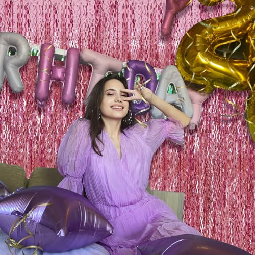 Pink Streamers Fringe Photo Backdrop - Rose Pink Wall Decor 2 Pack