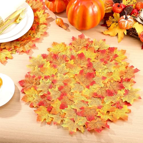 Thanksgiving Maple Leaf Placemats Set of 8 - Fall Autumn Table Decor 17.75 Inch