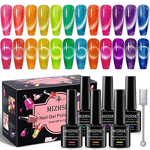 Neon Cat Eye Gel Polish Kit with Glitter & Magnetic Stick - 12 Colors for Nail Art