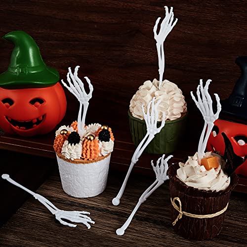 White Skeleton Cocktail Picks - 48 Halloween Spooky Swizzle Sticks