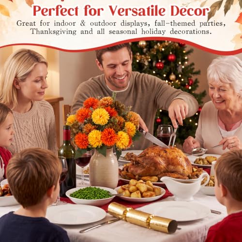 Artificial Fall Flowers Faux Silk Mums Set of 24 - Harvest Assorted