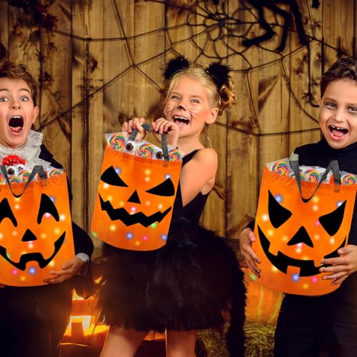 6 Pack LED Light Up Halloween Candy Buckets with Pumpkin Design