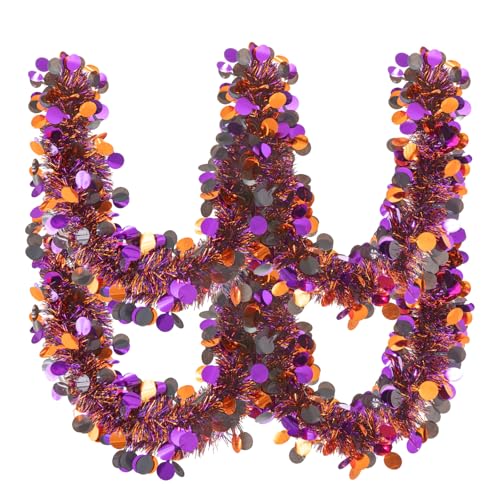 Halloween Tinsel Garland 20FT Black Purple Orange Metallic Decor for Parties