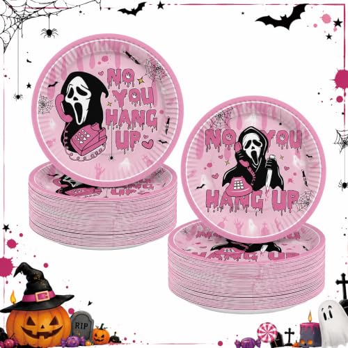 Pink Halloween Paper Plates 40 Pack - Heavy Duty Disposable Dinnerware