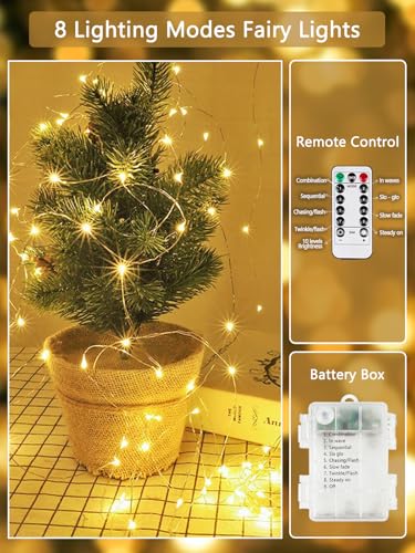 2 Pack Battery Operated Fairy Lights with Remote 66ft 200 LEDs Warm White - Indoor & Outdoor Decor