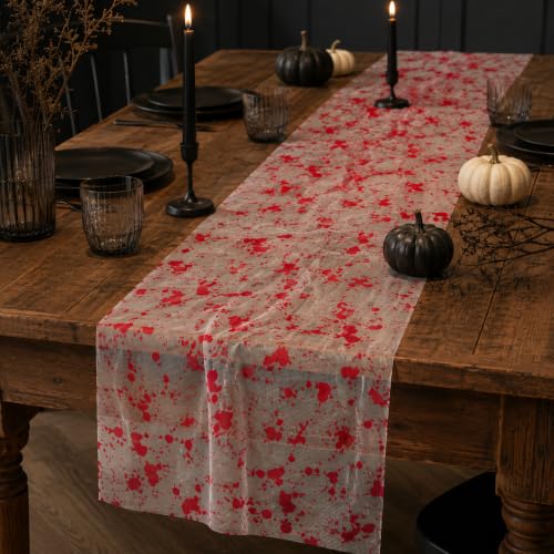 Halloween Bloodstain Table Runner - Black Spider Web Design, 27.5x118in, Style 5