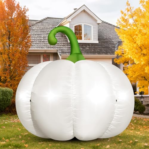 Giant White Inflatable Pumpkin with LED Lights for Halloween & Fall Decor