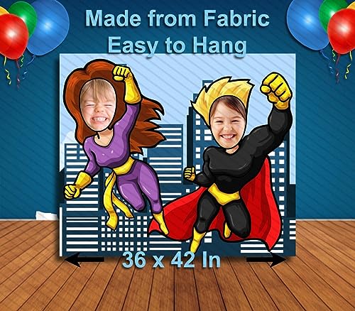 Superhero Face Cutout Photo Banner Backdrop - Party Props and Decorations