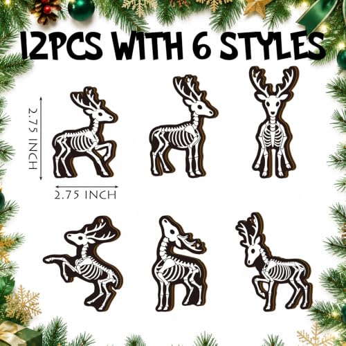 Skeleton Reindeer Christmas Ornaments Set - Gothic Holiday Tree Decorations - Reindeer Variation