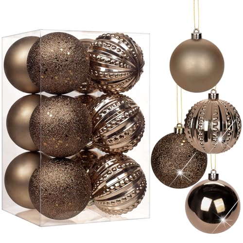 Bronze Christmas Ornaments Set 3.15 Inch - Shatterproof Holiday Decor 12 Pcs - Variation of Bronze / 3.15" / 12pcs