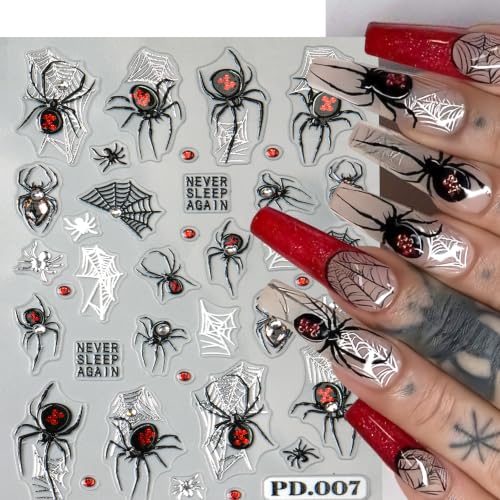Halloween Nail Stickers 5D Self-Adhesive Spider Web & Rose Floral Decals - Style08