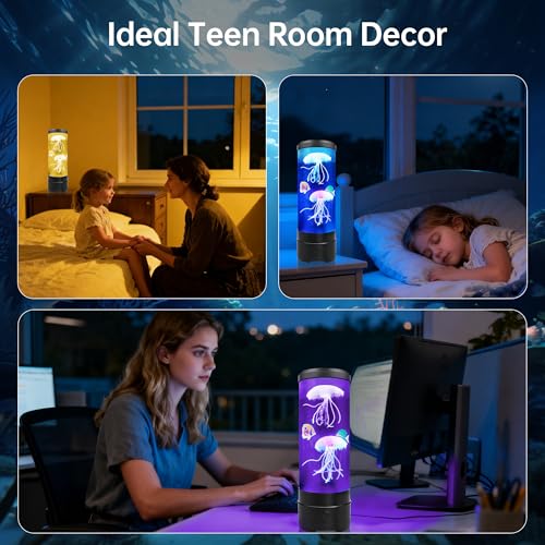 Jellyfish Lamp with Bluetooth Speaker - 17 Colors & 4 Modes, USB Powered, Black - Teen Room Decor