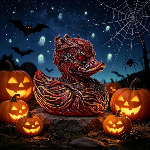 Halloween Horror Devil Duck Figurine - Creepy Red Resin Desktop Decor - 8.5cm