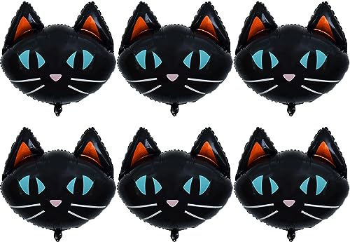 25.6-Inch Black Cat Halloween Balloons - 6 Jumbo Foil Party Decorations