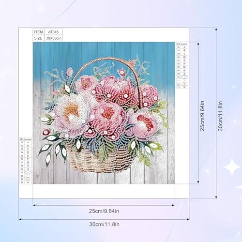Diamond Art Kit for Adults 12x12 Inch Peony Flower Basket Special Shape