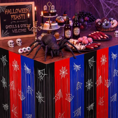 Yexiya 4-Piece Spider Web Foil Fringe Table Skirts - Halloween Party Decorations