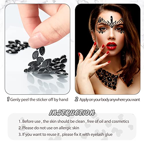 Halloween Face Gems Stickers 6 Sheets Black Face Jewels Makeup Accessories