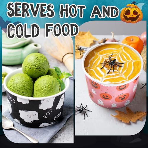 Halloween Ghost Ice Cream Cups 8 oz - Pack of 100 - Elegant Boo Pumpkin Design