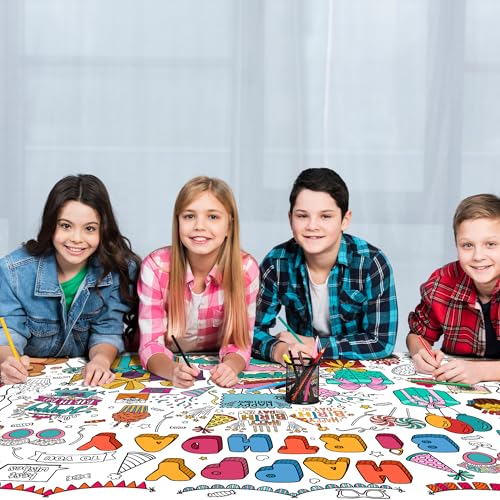 Giant Birthday Coloring Tablecloth - Kids Arts & Crafts Activity Banner Variation: Birthday