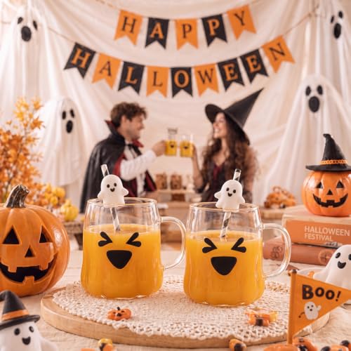 Funny Ghost Halloween Glasses with Handle - 2 Pack Party Drinkware - Variation of THIS listing