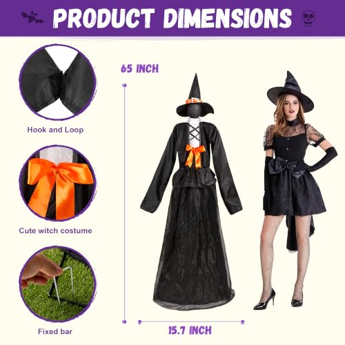 3 Witches Halloween Light Up Decoration Set - Outdoor Ghostly Yard Prop with Solar Power & Remote