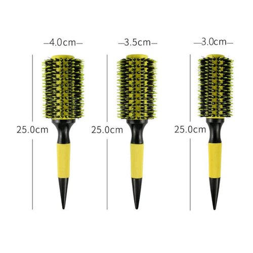 Thermal Round Barrel Boar Bristles Hair Brush Set - Professional Styling for Blow Drying, Curling, Scalp Massage, Dry/Wet Hair (YELLOW)