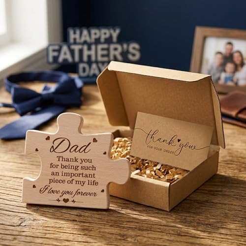 Father's Day Wooden Puzzle Sign - Dad Keepsake Plaque for Home & Desk Decor