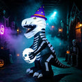 Halloween Inflatable Skeleton Dinosaur with Witch Hat - Curved Light Up Yard Decoration