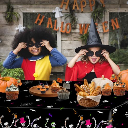 Halloween Tablecloths Set of 6 - Dancing Skeleton Theme Waterproof Plastic Decorations