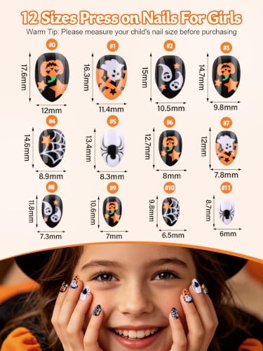 Kids Halloween Press-On Nail Set - 9 Styles Pumpkin Ghost Web Bat - Variation of THIS listing
