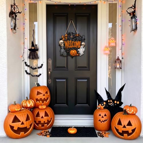 Halloween Door Decor Ghost Wreath Welcome Wall Sign - Variation of Welcome-4