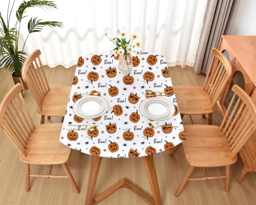 Halloween Fitted Tablecloth with Elastic 48x68 Inch for Oval Tables - Pumpkin Pattern, Washable, Stretch Spandex Fabric