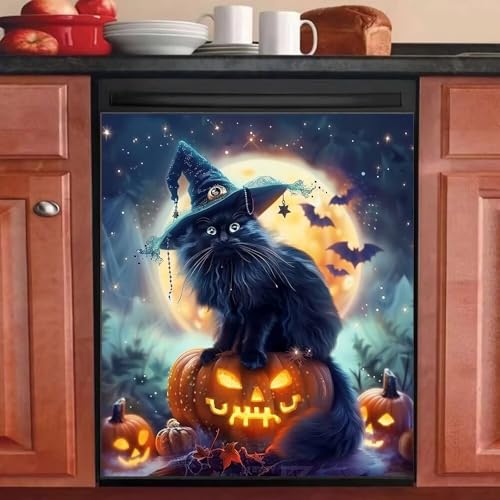 Farmhouse Cat Magnetic Dishwasher Cover - 23 x 26 Inches Halloween Kitchen Decor