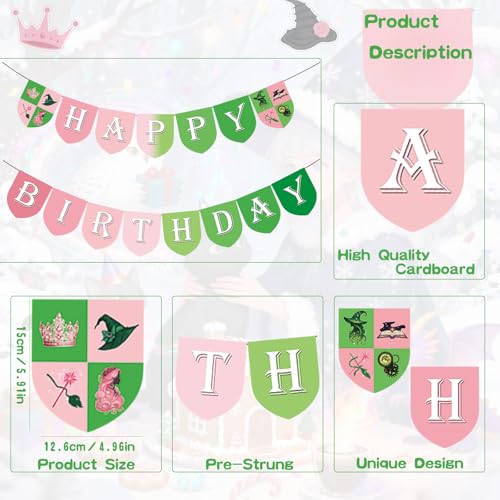 Wicked Happy Birthday Banner for Witch Theme Party Decorations - Pink & Green, Pre-Strung
