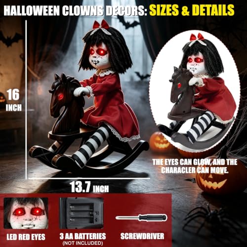 Halloween Animatronic Girl Doll on Rocking Horse with Lights - Multicolor