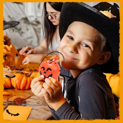 Mini Halloween Pumpkin Buckets Set - 12 Small Trick-or-Treat Candy Bags