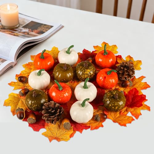 Fall Artificial Pumpkin Decor Set - 64 Pcs Halloween & Thanksgiving Table Centerpiece