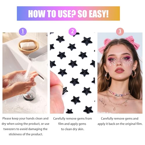 Face Gems Mermaid Jewels Temporary Tattoo Stickers - Black & White Style2