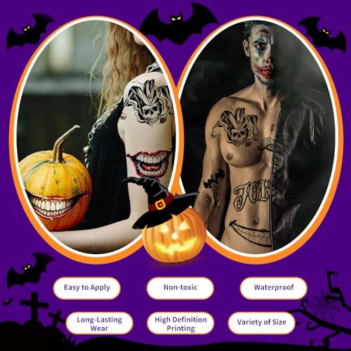 Joker Temporary Tattoos Set - 4 Sheets Black Red Suicide Squad Cosplay