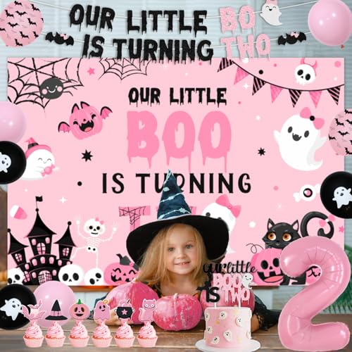Halloween Girls 2nd Birthday Party Decorations Set with Balloons & Backdrop