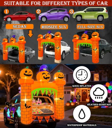 Halloween Inflatable Pumpkin Castle Car Decorations Kit - 6 FT with LED Lights
