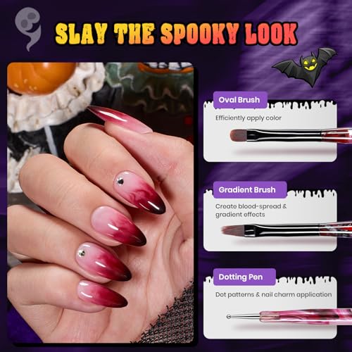 Beetles Halloween Nail Art Brushes Set D-Black-6 - 6pcs Nail Design Pen Kit