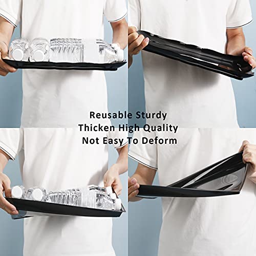 Black Plastic Serving Trays 15x10 Inches Set of 6 - Reusable & Dishwasher Safe