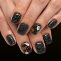 Halloween Press On Nails Short Square Black with Flower Ghost Pumpkin - Style3