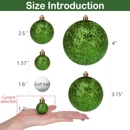 Mini Christmas Ornaments - Leaf Green Plastic Balls 1.2 Inch - Set of 24
