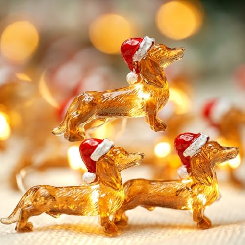 Dachshund Christmas String Lights 10ft 30 LEDs - Red White Brown Variations