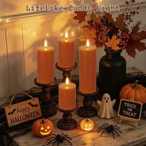 Orange Flameless Pillar Candles with Remote Control - Fall Decor for Home, Halloween & Thanksgiving