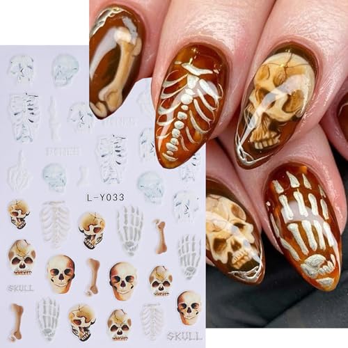 Halloween Ghost Skull Nail Stickers - 6 Sheets Self Adhesive Nail Art Decals - Ghost & Pumpkin Designs (Variation: Ghost Skull-6)